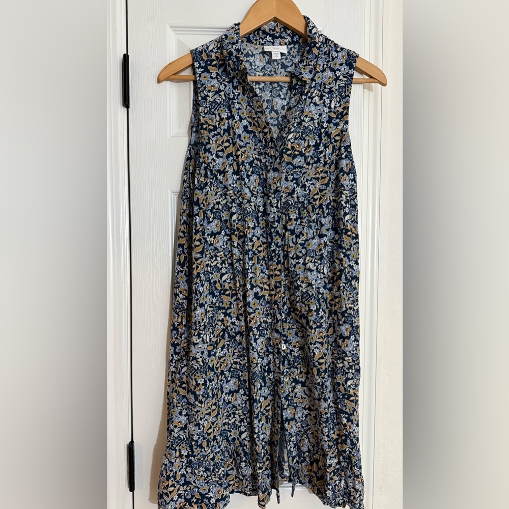 J. Jill Blue and Tan Floral Midi Dress